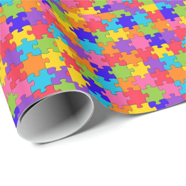 Farbenfrohe Jigsaw Puzzle Pieces Happy Puzzler Geschenkpapier (Rolleneckpunkt)