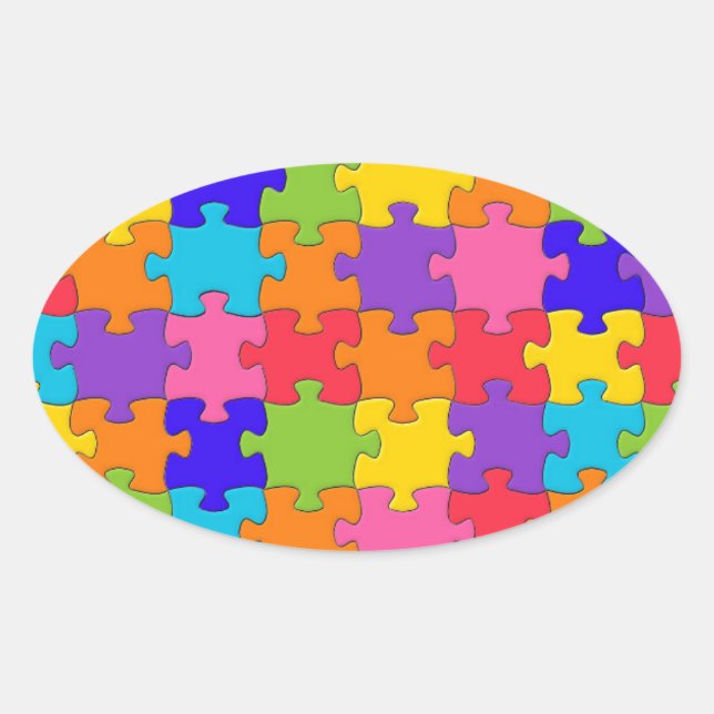 Farbenfrohe Jigsaw Puzzle Pieces Happy Puzzler Ovaler Aufkleber (Vorderseite)
