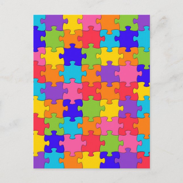 Farbenfrohe Jigsaw Puzzle Pieces Happy Puzzler Postkarte (Vorderseite)