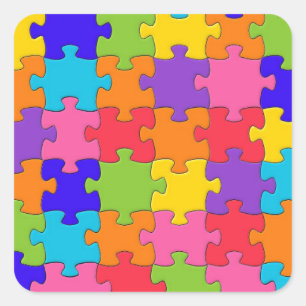 Farbenfrohe Jigsaw Puzzle Pieces Happy Puzzler Quadratischer Aufkleber