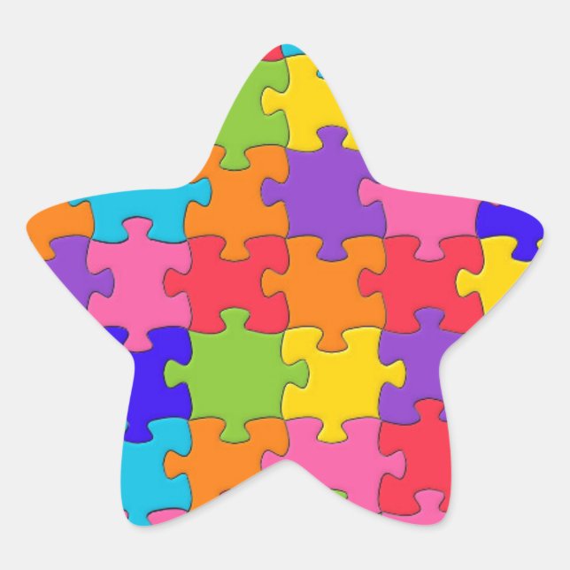 Farbenfrohe Jigsaw Puzzle Pieces Happy Puzzler Stern-Aufkleber (Vorderseite)