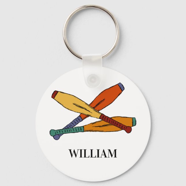 Farbenfrohe Juggling Clubs Jugglers Personalisiert Schlüsselanhänger (Vorderseite)