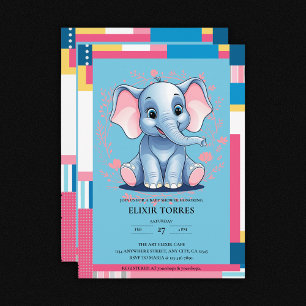 Farbenfrohe Jungle Blue Elephant Baby Dusche Einladung