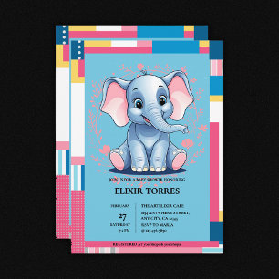 Farbenfrohe Jungle Blue Elephant Baby Dusche Einladung