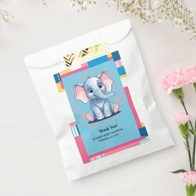 Farbenfrohe Jungle Blue Elephant Baby Dusche Geschenktütchen (Versiegelt)