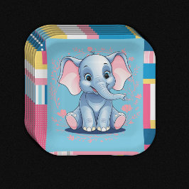 Farbenfrohe Jungle Blue Elephant Baby Dusche Pappteller