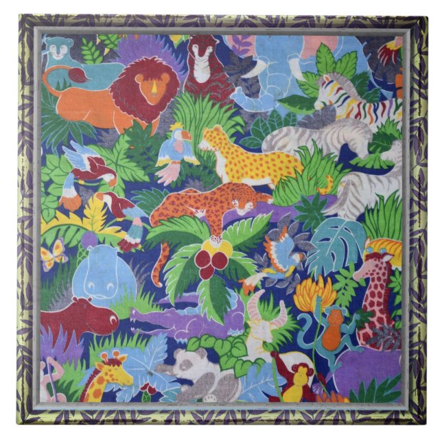 Farbenfrohe Jungle-Tiere Fliese (Vorderseite)