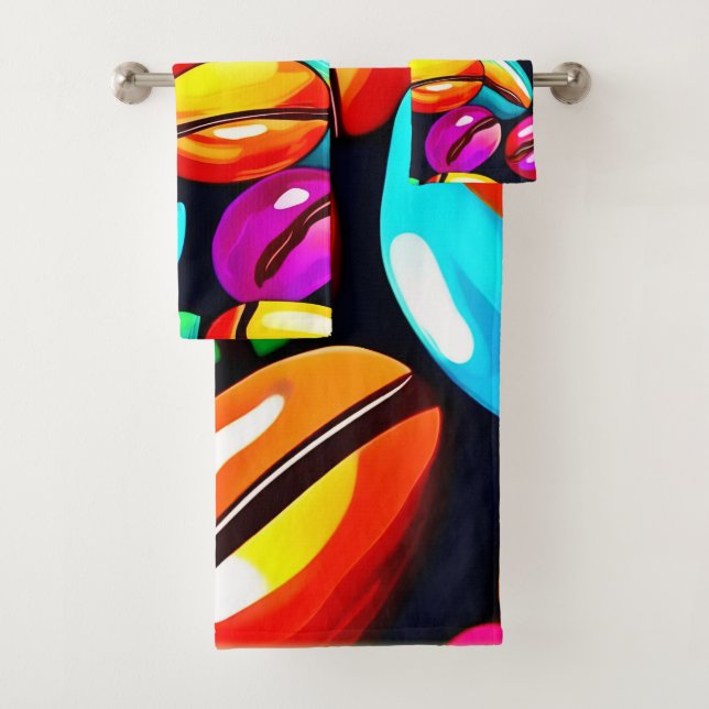 Farbenfrohe Kaffeebar Abstrakte Kunst Badhandtuch Set (Insitu)