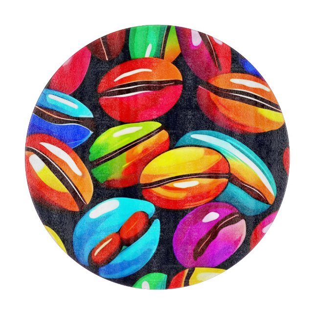 Farbenfrohe Kaffeebar Abstrakte Kunst Schneidebrett (Vorderseite)