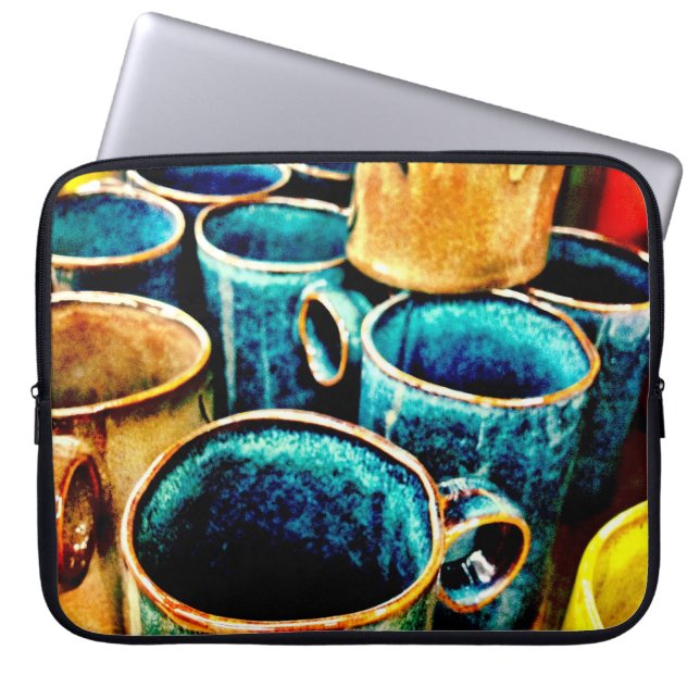 Farbenfrohe Kaffeebeutel für Kaffeeliebhaber Laptopschutzhülle (Vorderseite)