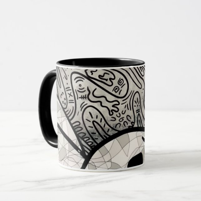 Farbenfrohe Kaffeetasse mit Doodle-Muster | Süße C (Vorderseite Links)