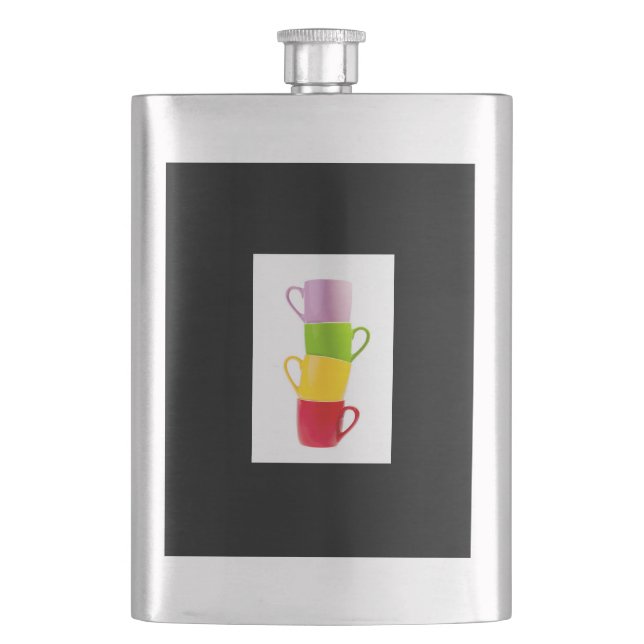 Farbenfrohe Kaffeetassen Flachmann (Vorderseite)