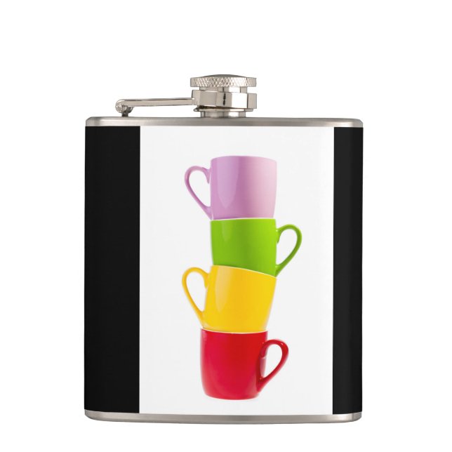 Farbenfrohe Kaffeetassen Flachmann (Vorderseite)