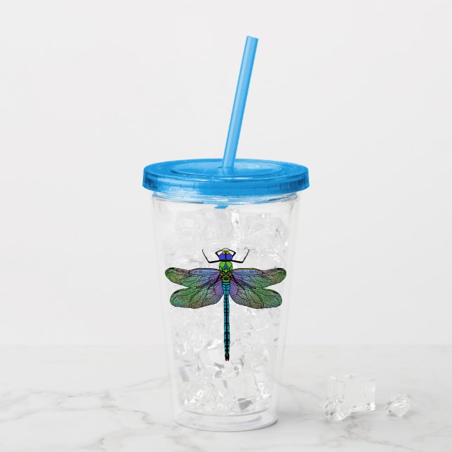 Farbenfrohe Kaiserin Dragonfly Art Acryltrinkbecher (Rückseite Ice)