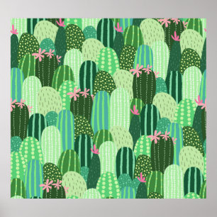 Farbenfrohe Kakteen Seamless Pattern Illustration Poster