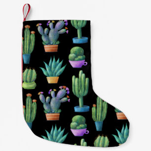 Farbenfrohe Kakteen: Whimsical Seamless Design. Kleiner Weihnachtsstrumpf