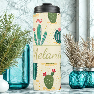 Farbenfrohe Kaktus Personalisierter Name Thermosbecher