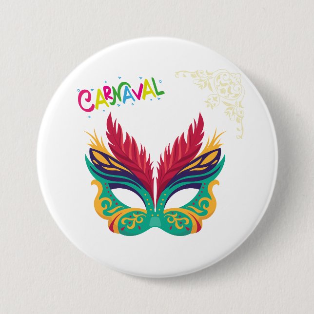 farbenfrohe Karnevalsmaske Button (Vorderseite)