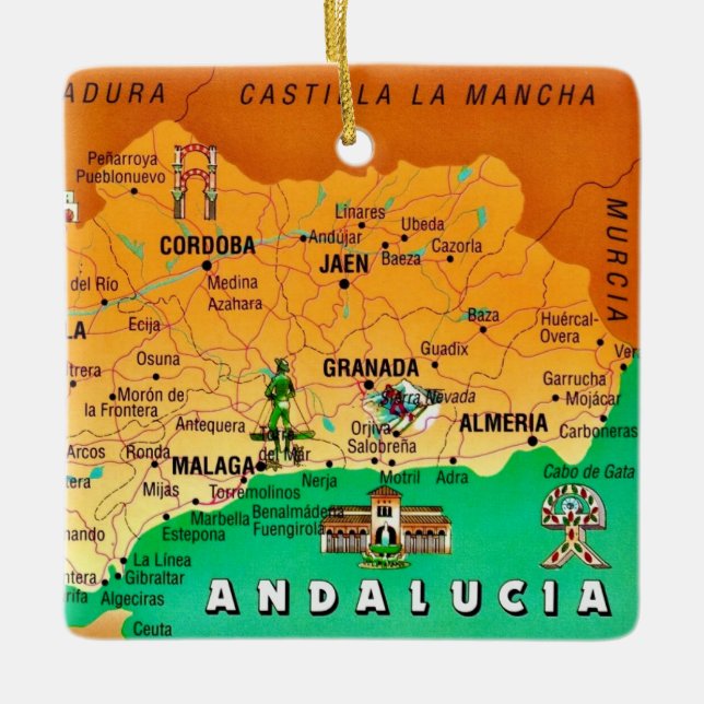 Farbenfrohe Karte von Andalusien Spanien Keramikornament (Vorderseite)