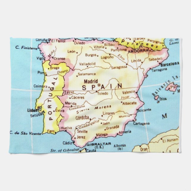Farbenfrohe Karte von Spanien Design Küchentuch (Horizontal)