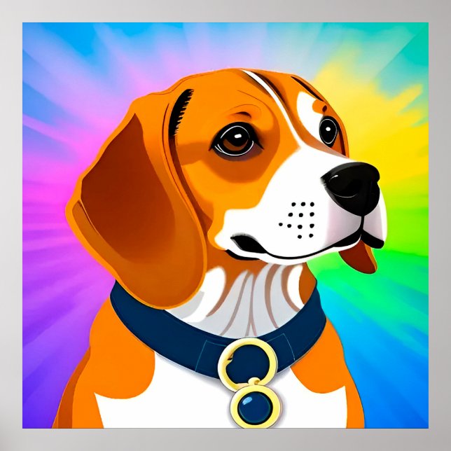 Farbenfrohe Kartoon Dog Illustration Poster (Vorne)