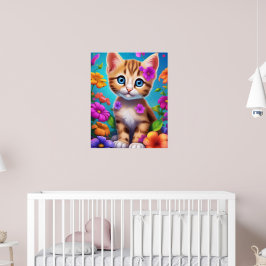 Farbenfrohe Kätzchen und Blume Kinderwandplakat Poster