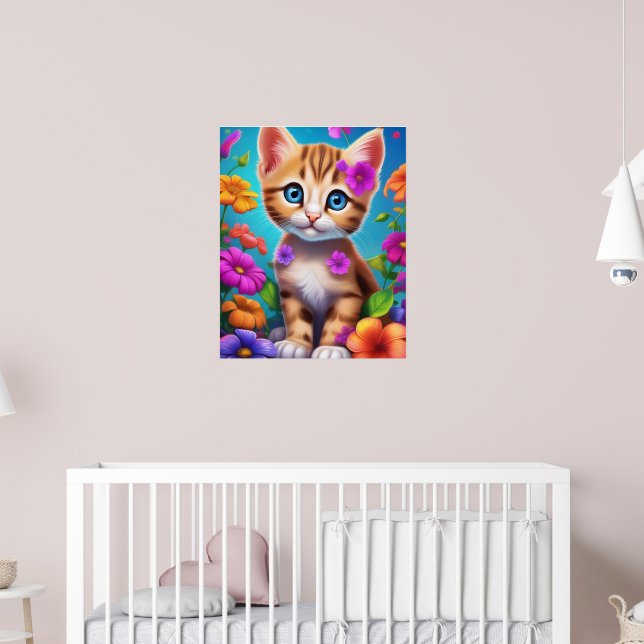 Farbenfrohe Kätzchen und Blume Kinderwandplakat Poster (Kinderzimmer 2)