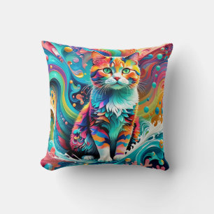 Farbenfrohe Katze 759 Wasserwelle Kissen