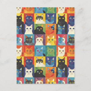 Farbenfrohe Katze Collage Postkarte
