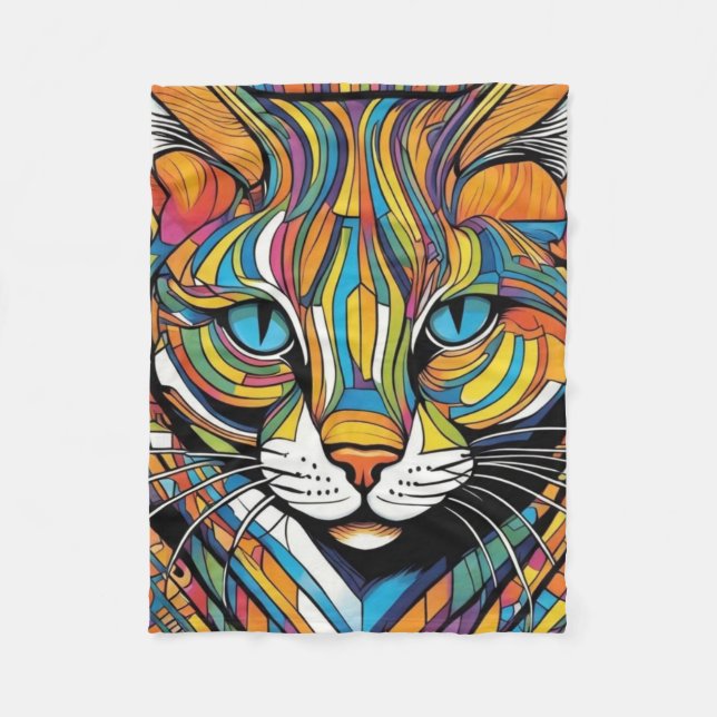Farbenfrohe Katze Fleecedecke (Vorderseite)