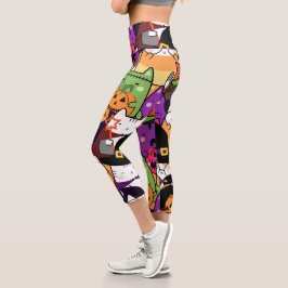 Farbenfrohe Katze in halloween Kostümmuster Capri Leggings
