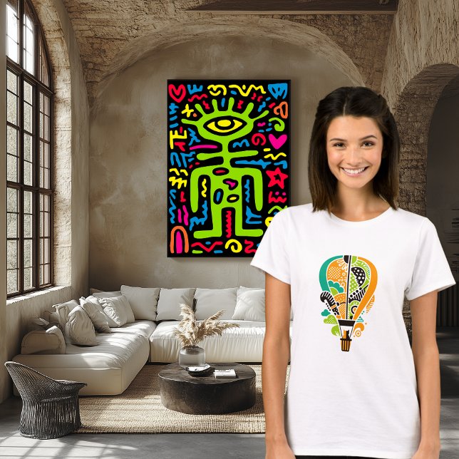 Farbenfrohe Katze in Heißluftballon Kunst T-Shirt (Von Creator hochgeladen)