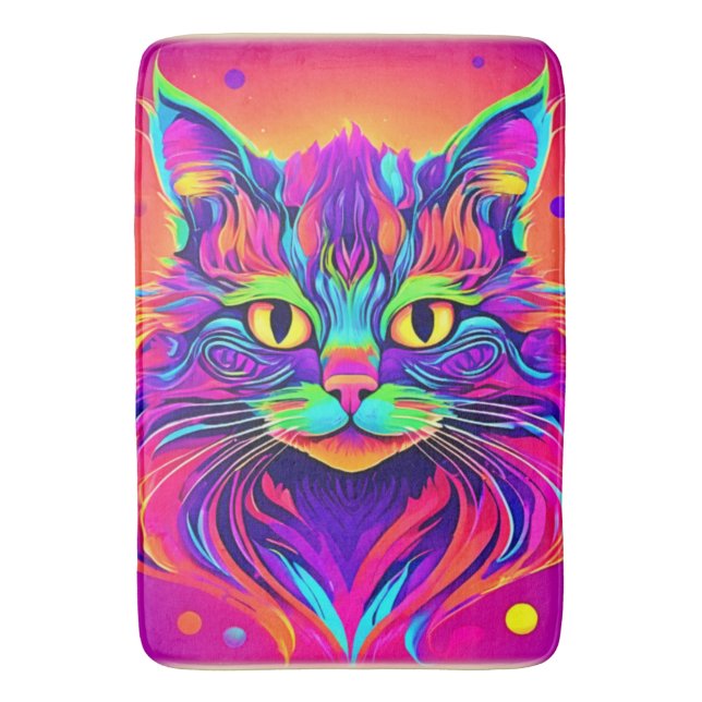 Farbenfrohe Katze Kopfarbeit Badematte (Vorderseite Vertikal)