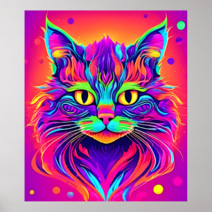 Farbenfrohe Katze Kopfarbeit Poster