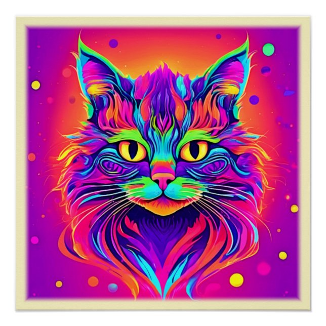 Farbenfrohe Katze Kopfarbeit Poster (Vorderseite)