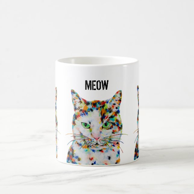Farbenfrohe Katze Kunst Meow Tasse (Mittel)