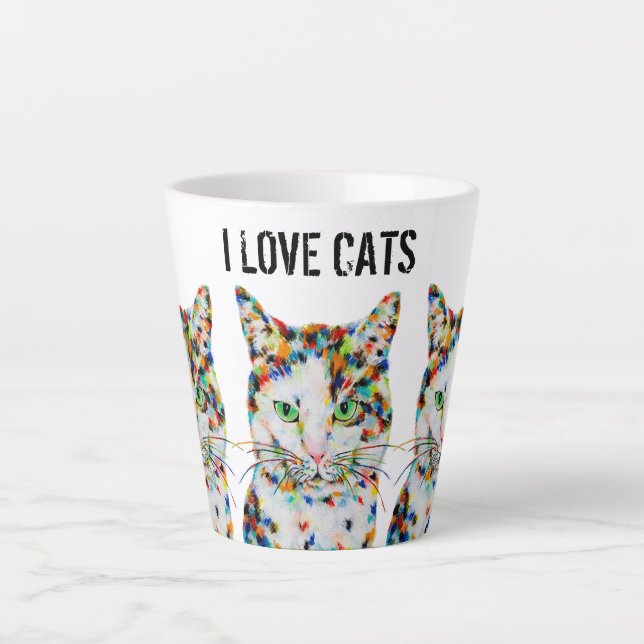 Farbenfrohe Katze Latte Tasse (Vorderseite)