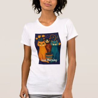 Farbenfrohe Katze mit gutem Morgendesign, Niedlich T-Shirt