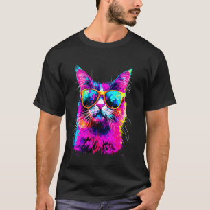 Farbenfrohe Katze mit Sonnenbrille Tierkunst T-Shirt
