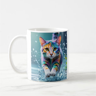 Farbenfrohe Katze, Splash, Malerei, Farbsortierung Kaffeetasse