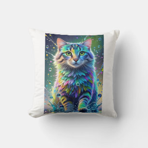 Farbenfrohe Katze, Splash, Malerei, Farbsortierung Kissen