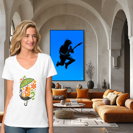 Farbenfrohe Katze unter Schirm Kunst T-Shirt