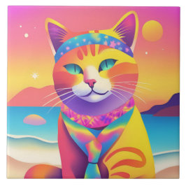 Farbenfrohe Katze Zeichnend dekorative Tile Fliese