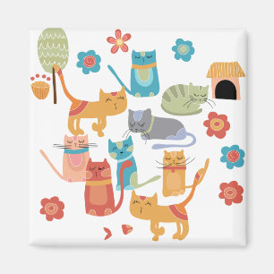 Farbenfrohe Katzen Druckgeschenke für Katzen Liebh Magnet