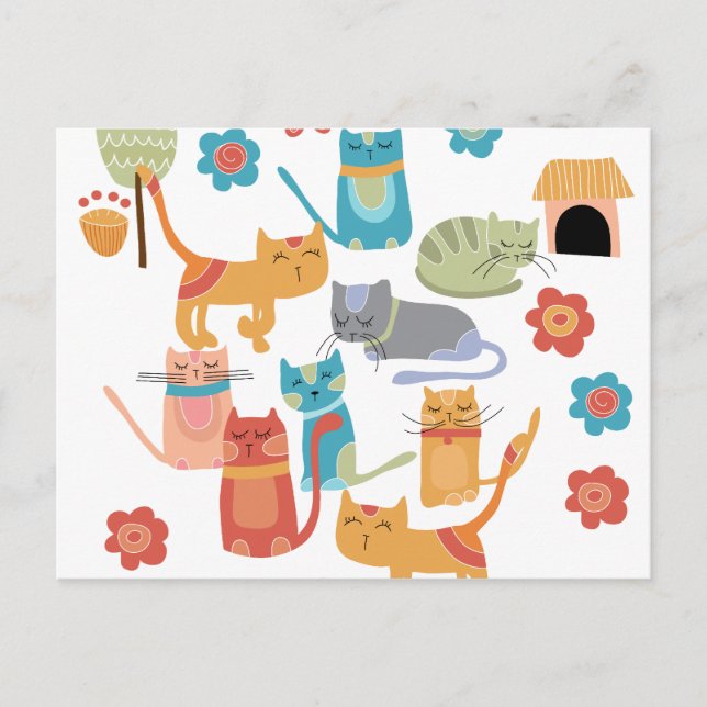 Farbenfrohe Katzen Druckgeschenke für Katzen Liebh Postkarte (Vorderseite)
