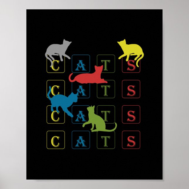 Farbenfrohe Katzen für Katzen- und Katzenliebhaber Poster (Vorne)