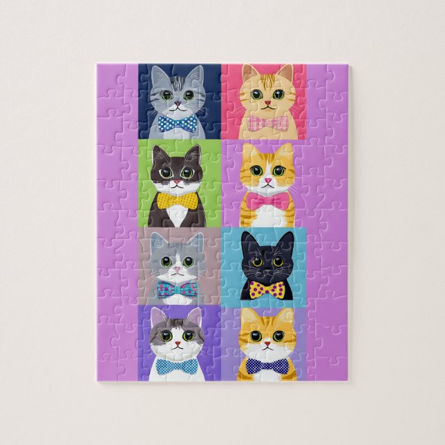 Farbenfrohe Katzen mit Bow-Krawatte Raster Jigsaw  (Vertikal)