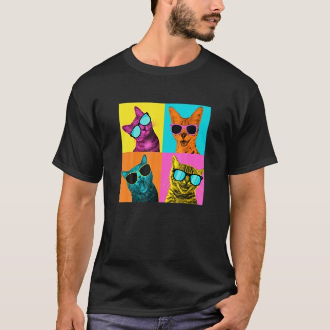 Farbenfrohe Katzen mit Sonnenbrille Katze Ee T-Shirt (Vorderseite)