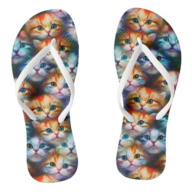 Farbenfrohe Katzen Niedliche Katzen Illustration K Flip Flops (Fußbett)