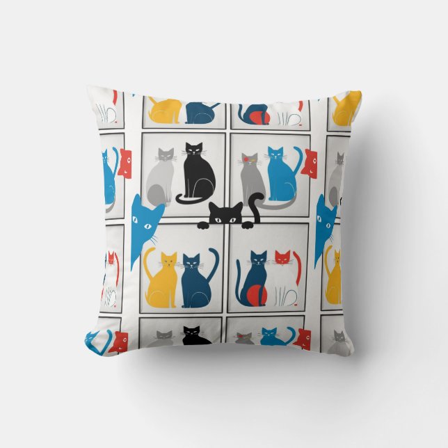 Farbenfrohe Katzen Patchwork Purkissen Kissen (Vorderseite)